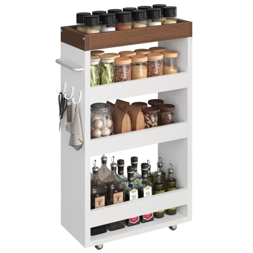 Slim Storage Cart, 4-Tier Rolling Utility Cart with Handle | Slide Out Organizer Trolley, Space Saving Narrow Shelf for Kitchen, Bathroom, Laundry Small Corners