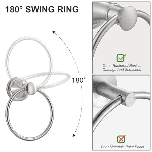 Towel Ring, Bathroom Hand Towel Holder Wall Mounted Brushed Nickel | Modern Round, Heavy Duty Towel Rack Hanger, Hardware Accessory, SUS 304 Stainless Steel Rustproof for Bath, Kitchen, RV - color: Brushed Nickel
