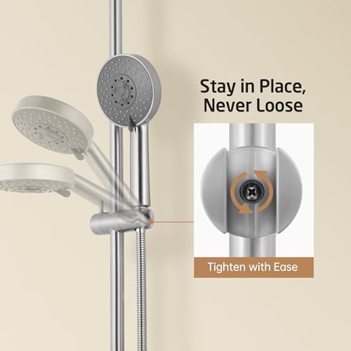 KES Bathroom Shower Slide Bar 40-Inch with Adjustable Handheld Shower Head Holder for Bathroom Wall Mounted SUS 304 Stainless Steel Brushed Finish, F209S100-BS - color: Brushed Finish, style: 39.9-Inch+Drill Mounted