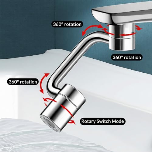 1440° Swivel Faucet Extender Rotatable Faucet Aerator Extension Sink Aerator with 2 Modes splash Guard Multi Functional Universal Mechanical Arm for Bathroom Kitchen Skin Face Eye Wash