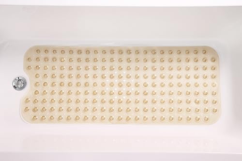 Extra-Long Non-Slip Bathtub & Shower Mat 39”x16” (Smooth/Non-Textured Tubs Only) Safe, Clean, Machine-Washable, Superior Grip&Drainage, Vinyl, Transparent Light Brown - color: Transparent Light Brown, size: 39" x 16" (Rectangular)
