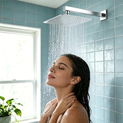 Midanya Square Rain Shower Head,High Pressure,Polish Chrome 12 Inch | 360°Swivel,Ceiling or Wall Mount,Waterfall Full Body Coverage,Bathroom Remodel,Stainless Steel Large Rainfall Shower Head - color: Chrome, size: 12 Inch