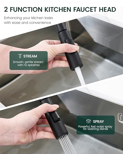 Metal Kitchen Faucet Head Replacement | Stainless Steel, 2-Mode Pull Down Kitchen Faucet Spray Head, with 15 Adapters, High Pressure Sink Sprayer Nozzle, Matte Black - color: Matte Black