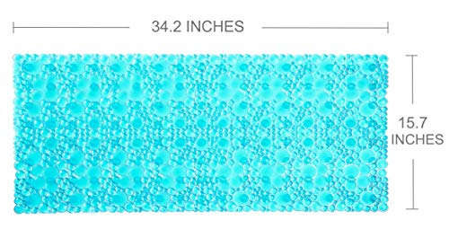 Pebble Bathtub Shower Mat Non Slip 34.2"x15.7", Transparent Green | Extra Long Bath Mat for Tub Non Slip, Machine Washable, Shower Mats for Inside Shower, Bathroom Mat, with Suction Cups - color: Transparent Green