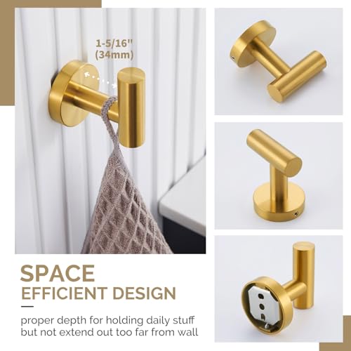 Angle Simple Bathroom Hardware Set Brushed Dark Gold, 4-Piece | SUS304 Stainless Steel Bathroom Fixtures Accessory Kit with Towel Hook x 2, Toilet Paper Holder and Rotary Towel Ring - color: Brushed Dark Gold