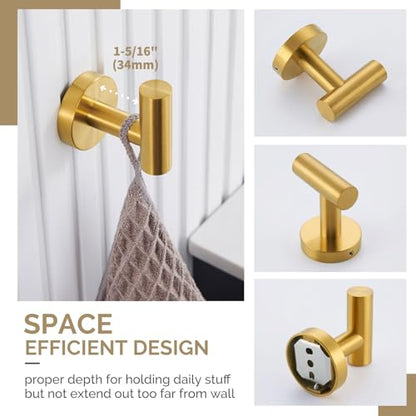 Angle Simple Bathroom Hardware Set Brushed Dark Gold, 4-Piece | SUS304 Stainless Steel Bathroom Fixtures Accessory Kit with Towel Hook x 2, Toilet Paper Holder and Rotary Towel Ring - color: Brushed Dark Gold