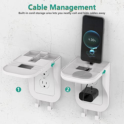 WALI Outlet Shelf Wall Holder, Fit for Duplex GFCI Decorative Outlet Shell A Space Saving for Smart Home, Speaker Mounts up to 10lbs with Cable Management (OSH001-W), White - size: Medium