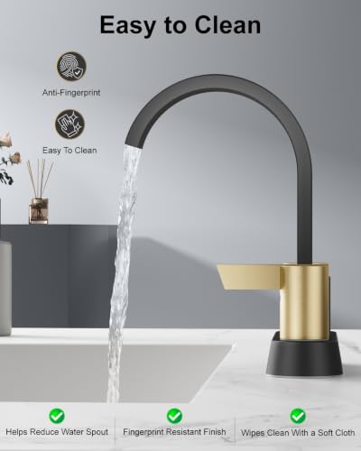 Black and Gold Bathroom Faucet,4 Inch Centerset 2-Handle Waterfall | Includes Pop-Up Drain,24-Inch Supply Lines,Mounting Hardware,SUS304 Stainless Steel Construction,And A 360° Swivel Spout - color: Black and Gold