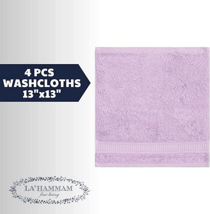 LA' HAM MAM FINE LIVING Luxury Turkish Cotton Towels Easy Care, Extra Soft & Absorbent, Hotel & Spa Quality, Kitchen & Bathroom Turkish Towels (Washcloth Set - 4 Pack, Lilac) - color: Lilac, size: Washcloth Set - 4 pack
