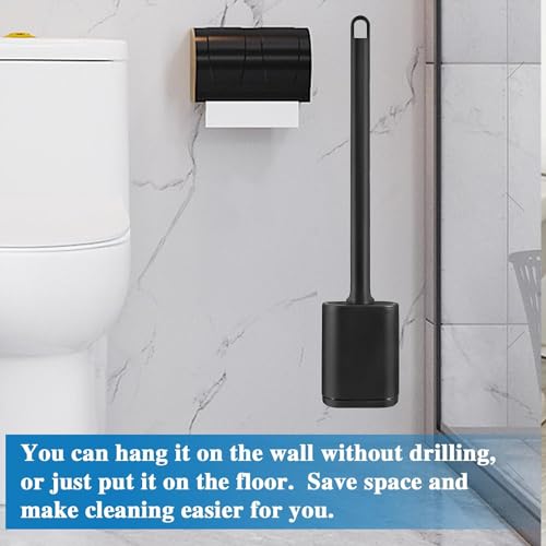Silicone Toilet Brush and Holder Bendable Efficient Cleaning Wall Mounted Toilet Bowl Brush with Long Handle Brush Head and Silicone Bristles No Rusty Handles Problem (Black) | Bendable Efficient Cleaning Long Handle Efficient Cleaning RV Compact Bathroom