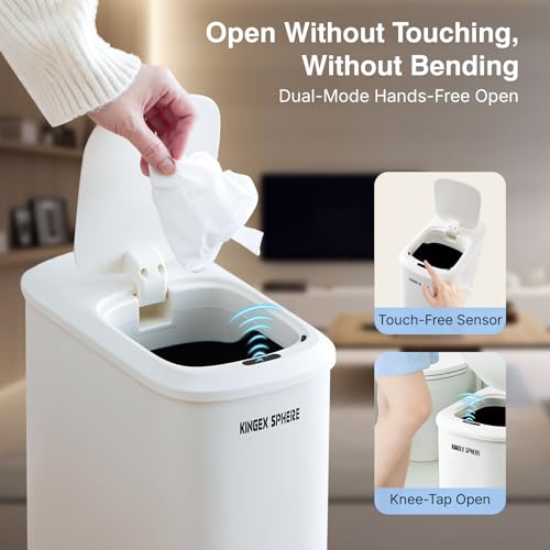 Motion Sensor Trash Can 2.6 Gallon Automatic Bathroom Garbage Can with Lid,Touchless Smart Slim Small Narrow Waste Basket Odor Control Aromatherapy IPX4 Waterproof for Office RV Bedroom Kitchen Cream