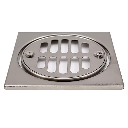 Westbrass R313-07 4-1/4" Brass Shower Tile Square with 3-1/2" OD Round Strainer Grid Drain Cover, Satin Nickel - color: Satin Nickel, size: 1-Pack