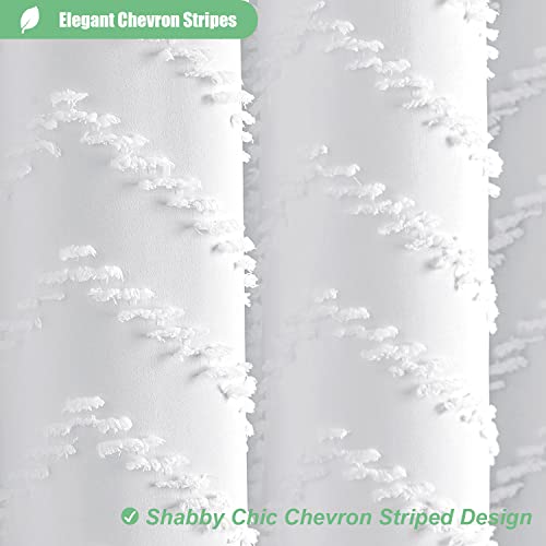 Stall Shower Curtain and Liner Set - 48 x 64 inch Boho Shower Curtain and Waterproof Clear Liner, Tufted Geometric Striped Textured Tassel Shower Curtains for Bathroom, 8 Hooks, 48x64, White - color: White, size: 48"W x 64"L (Pack of 1)