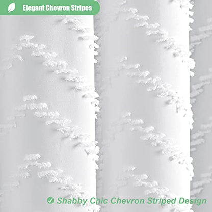 Stall Shower Curtain and Liner Set - 48 x 64 inch Boho Shower Curtain and Waterproof Clear Liner, Tufted Geometric Striped Textured Tassel Shower Curtains for Bathroom, 8 Hooks, 48x64, White - color: White, size: 48"W x 64"L (Pack of 1)