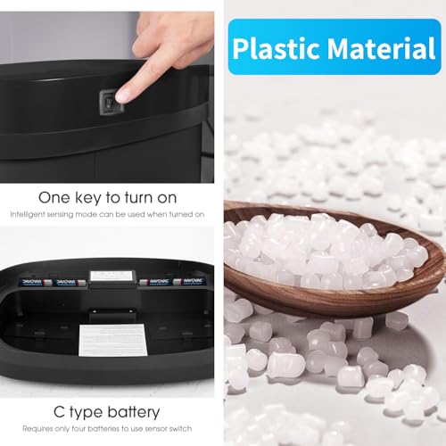 BestOffice | 13 Gallon Plastic Trash Can with Lid | Black | Automatic Touchless Garbage Can | Quite Close | Waterproof & Easy to Clean | For Kitchen, Bathroom, Home or Office