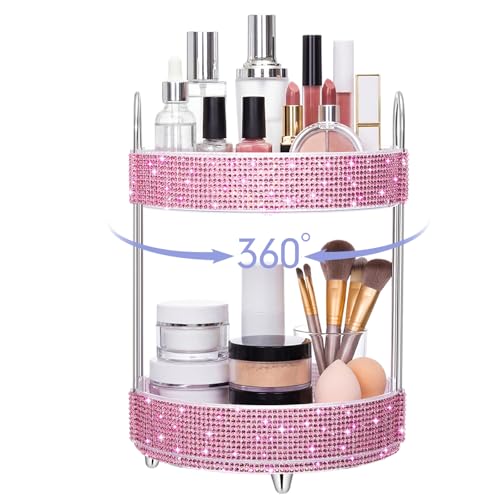 360 Rotating Rhinestone Perfume Organizer,2 Tiers,Resin Diamond,Pink - color: Pink, size: 2 Tiers, style: Resin Diamond