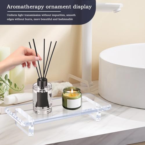 Small Clear Acrylic Vanity Tray, Bathroom & Kitchen Countertop Decor | 2-Pack, Space-Saving, Elevated Base, Candle, Perfume & Toilet Tray, Restroom，Living Room, Office & Entryway Decor - size: Small-8.6x 3.6 x 1.5 inches