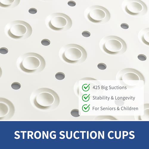 OTHWAY Extra Large Shower Mat 47"x 32", TPE Non Slip Shower Mat for Shower Stall, Inside Walk in Shower Mats with Drain Holes Suction Cups, Anti-Slip for Elderly (White) - color: White