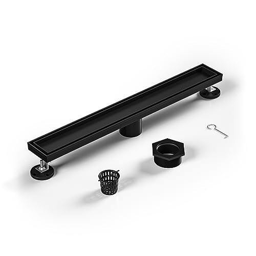 Linear Shower Drain, 304 Stainless Steel Floor Drain 18" | with Tiled Insert Grate & Hair Strainer, Bathroom 2-in-1 Tiled in Drain, CUPC Certified - color: Matte Black, size: 18''