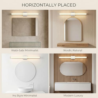 URSOLA 48" Modern LED Bathroom Light Fixtures, Chrome 3CCT Dimmable Bathroom Vanity Light Over Mirror, Bathroom Vanity Bath Bar Lights with Double Layer Acrylic Shade - color: Chrome, size: 48inch