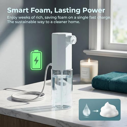 Rechargeable Automatic Foam Soap Dispenser Touchless Electric Foaming Maker Countertop Foam Dispenser for Bathroom Kitchen, Suitable for Shampoo, Body Wash, Facial Cleanser and Pet Bathing Foam Making