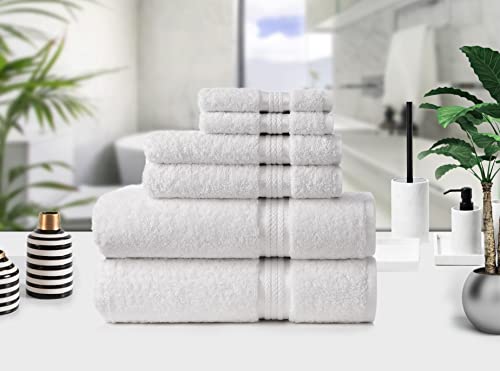 COTTON CRAFT Ultra Soft 6 Piece Towel Set - 100% Cotton Towels - White | Absorbent 580 GSM Quick Dry Everyday Premium Luxurious Bathroom Towels - 2 Large Bath Towels, 2 Hand Towels, 2 Washcloths - color: White, size: 6 Piece Towel Set