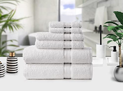 COTTON CRAFT Ultra Soft 6 Piece Towel Set - 100% Cotton Towels - White | Absorbent 580 GSM Quick Dry Everyday Premium Luxurious Bathroom Towels - 2 Large Bath Towels, 2 Hand Towels, 2 Washcloths - color: White, size: 6 Piece Towel Set