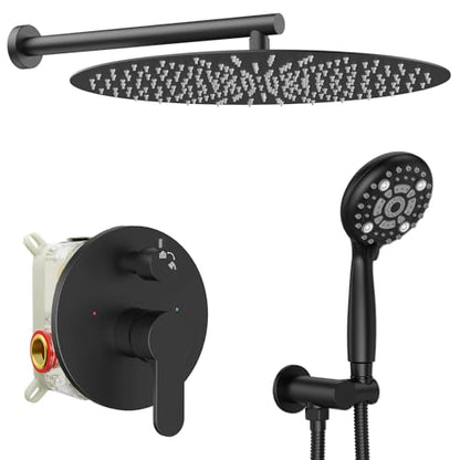 SR SUN RISE Shower Faucet - 16 Inch Multifunctional High Pressure Shower Head System with Handheld Shower Head Fixtures - Valve Included - Matte Black - color: Matte Black, size: 16 Inch