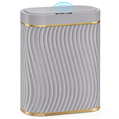 Ogikey Bathroom Small Trash Can with Automatic Touchless Lid, 2.6 Gallon Smart Garbage Can Narrow Waterproof Trash Bin for Bedroom, Office, Living Room - color: 2.6 gallon-Grey