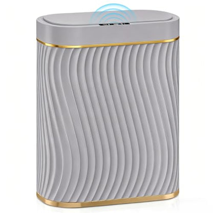 Ogikey Bathroom Small Trash Can with Automatic Touchless Lid, 2.6 Gallon Smart Garbage Can Narrow Waterproof Trash Bin for Bedroom, Office, Living Room - color: 2.6 gallon-Grey