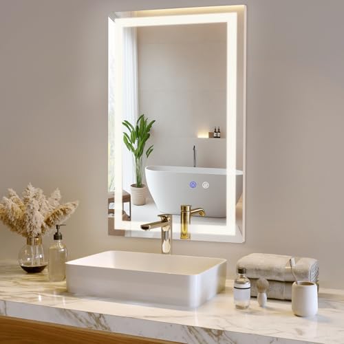 16×24 Inch LED Bathroom Mirror, Backlit Vanity Mirror with Lights for Wall Mounted, Anti-Fog, 3 Colors, Dimmable, Memory Function, Led Mirror for Bathroom/Bedroom/Makeup - size: 24"L x 16"W