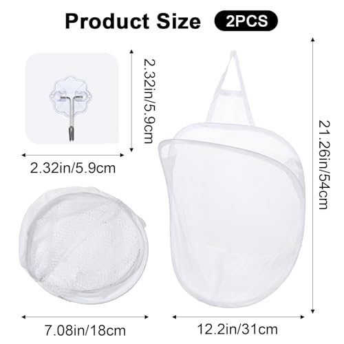 2 Pcs Hanging Laundry Basket,Small Hanging Laundry Bag,Wall-Mounted,for Space-Saving Closet, Dorm & Bathroom Organization – White & Gray Set