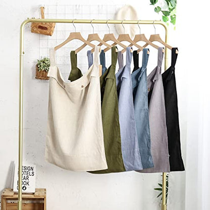 Linen Hanging Laundry Bag, 100% Linen Over The Door Laundry Hamper with Buttons and Zipper, Space Saving Door Hampers for Laundry Dirty Clothes Home Travel, Black - color: Black