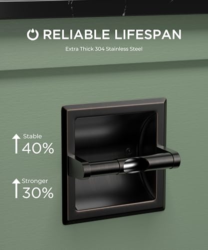 FORIOUS Recessed Toilet Paper Holder for Mega Rolls, Oil Rubbed Bronze | Stainless Steel Tissue Roll Holder Wall Mount for Bathroom Space-Saving Design, in Wall Toilet Paper Dispenser Insert - color: Oil Rubbed Bronze