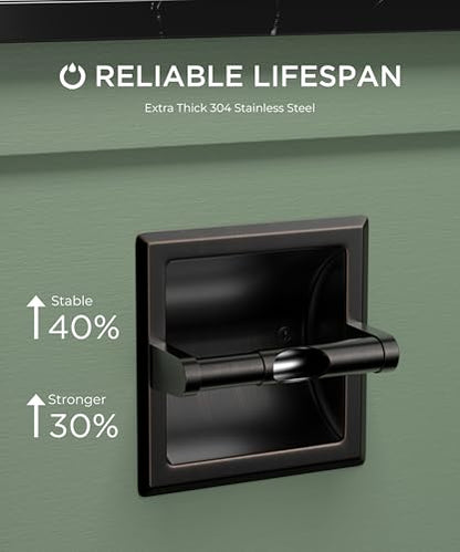 FORIOUS Recessed Toilet Paper Holder for Mega Rolls, Oil Rubbed Bronze | Stainless Steel Tissue Roll Holder Wall Mount for Bathroom Space-Saving Design, in Wall Toilet Paper Dispenser Insert - color: Oil Rubbed Bronze