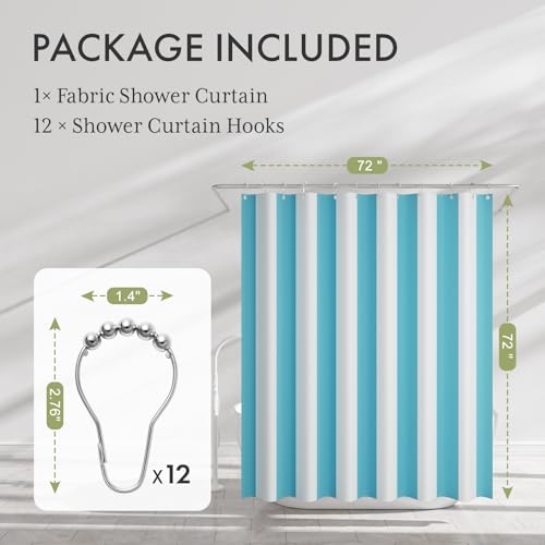 AmazerBath Blue Vertical Stripes Shower Curtain, Cute Blue Stripe Bathroom Shower Curtain with 12 Shower Curtain Hooks, Rustic Fabric Blue and White, 72x72 Inches - color: A- Blue Vertical Stripe+12 Metal Hooks, size: 72"W x 72"L (Pack of 1)