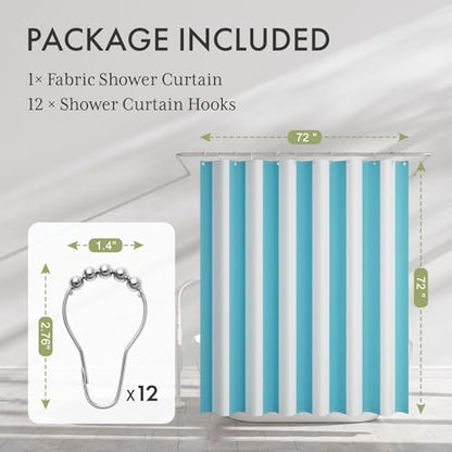 AmazerBath Blue Vertical Stripes Shower Curtain, Cute Blue Stripe Bathroom Shower Curtain with 12 Shower Curtain Hooks, Rustic Fabric Blue and White, 72x72 Inches - color: A- Blue Vertical Stripe+12 Metal Hooks, size: 72"W x 72"L (Pack of 1)