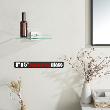 JQK Bathroom Glass Shelf Chrome, Tempered Glass Shower Storage 8 by 5 inches, 304 Stainless Steel Polished Chrome Wall Mount, TGS201L8-CH - color: Polished Chrome, size: 8 Inch