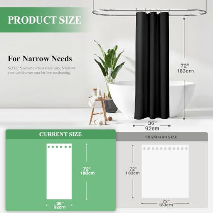 Stall Waffle Shower Curtain 256 GSM Heavy Fabric 36x72 Black | Narrow Half Size, Thick Cloth, Weighted Hem, Water Repellent, Hotel Luxury Polyester Shower Curtain Set for Bathroom 6 Hooks - color: Black, size: 36"W x 72"L (Pack of 1)