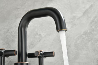 Two Handle Lavatory Faucet 4-inch Centerset Bathroom Sink Faucets with Drain Assembly for 3 Hole Sink Oil Rubbed Bronze Finish DF-4303CCH-ORB Duttao - color: Oil Rubbed Bronze