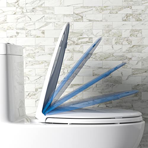 Hibbent Potty Training Toilet Seat, Built-in Magnetic Seat, Lid with Cover, Never Loosen and Slow Close Convertible Toilet Seat for Kids, Adult and Child (White, Elongated) - style: Classic Elongated 18.5"