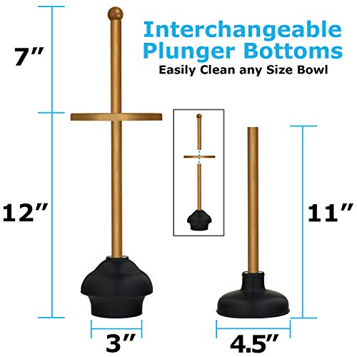 Blue Donuts Toilet Brush and Plunger Set with Holder, Modern Gold Bathroom Accessories Toilet Plunger and Toilet Bowl Brush Combo - color: Gold