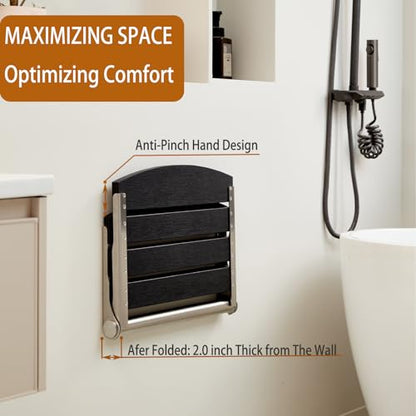 17.5" Wall Mounted Shower Seat, Fold Down Shower Seat Wall Mounted, HDPS Foldable Shower Seat, Folding Shower Seat Attached to Wall, for Inside Shower, Home Care(Black) - color: Black