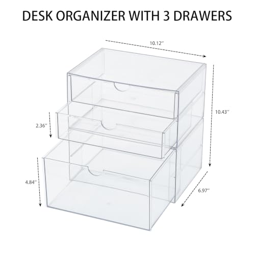 Clear Desk Drawer Organizer, 2 Pack, 3 Drawers - size: 3 Drawers