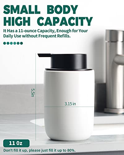 BosilunLife Foaming Soap Dispenser Dish, Soap Bottle Hand Wash Dispenser | Ceramic White Soap Dispenser Bathroom Small Foam Hand Dispenser Refillable Kitchen - color: White-foam Pump