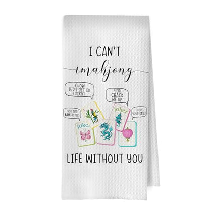 Funny Mahjong Kitchen Towels - Mahjong Gifts Decorative Waffle Dish Towels, Funny Mah Jong Hand Towel, Hostess Gifts Tea Towel, 16x24 Inch - color: Funny Mahjong