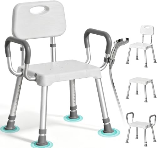 HOMENURSE Shower Chair for Inside Shower, 400 lbs, Wider Seat, Lightweight | 9-Level Height Adjustment, 2.55" Wider Suction Cups, Non-Slip, Tool-Free Conversion, for Seniors Disabled and Recovery - color: Gray