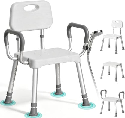 HOMENURSE Shower Chair for Inside Shower, 400 lbs, Wider Seat, Lightweight | 9-Level Height Adjustment, 2.55" Wider Suction Cups, Non-Slip, Tool-Free Conversion, for Seniors Disabled and Recovery - color: Gray