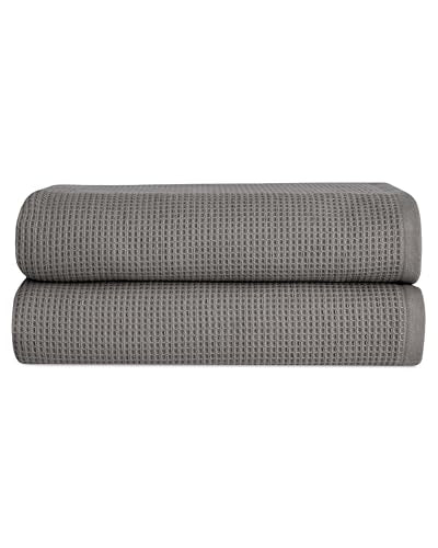 Cozy Earth Waffle Bath Sheets, Mini Textured Waffle Weave Pattern | 60% Cotton 40% Viscose from Bamboo Bath Sheets 40 x 65 Inches, Soft and Absorbent Terry, 2 Pack Charcoal - color: Charcoal, size: Bath Sheet