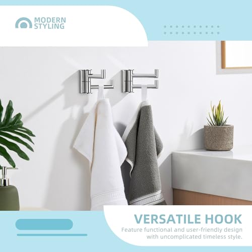 Angle Simple Towel Hook, Swivel Hand Towel Holder, Polished Chrome, 2 Pack | SUS304 Stainless Steel Robe Coat Hooks, Move from Side to Side, Fold to the Wall, for Bathroom Kitchen Closet, Screws Mount - color: Polished Chrome, size: 2 Pack
